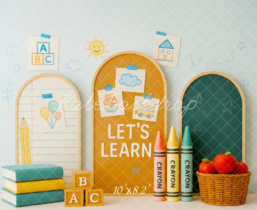 Kate Scolaire Crayons Livres Pommes Toile de fond conçue par Patty Roberts - Kate Backdrop FR