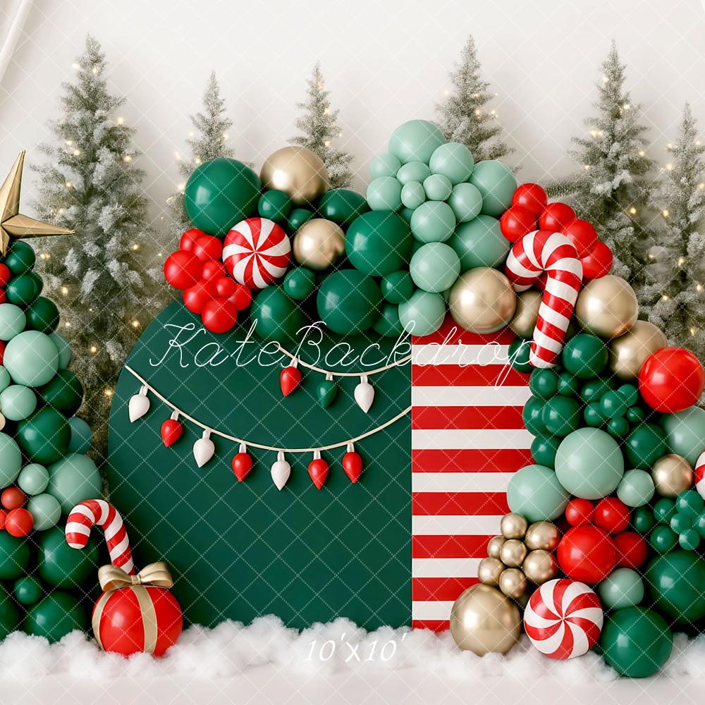 Kate Noël Ballons Sapin Rayures Toile de fond conçue par Mini MakeBelieve - Kate Backdrop FR