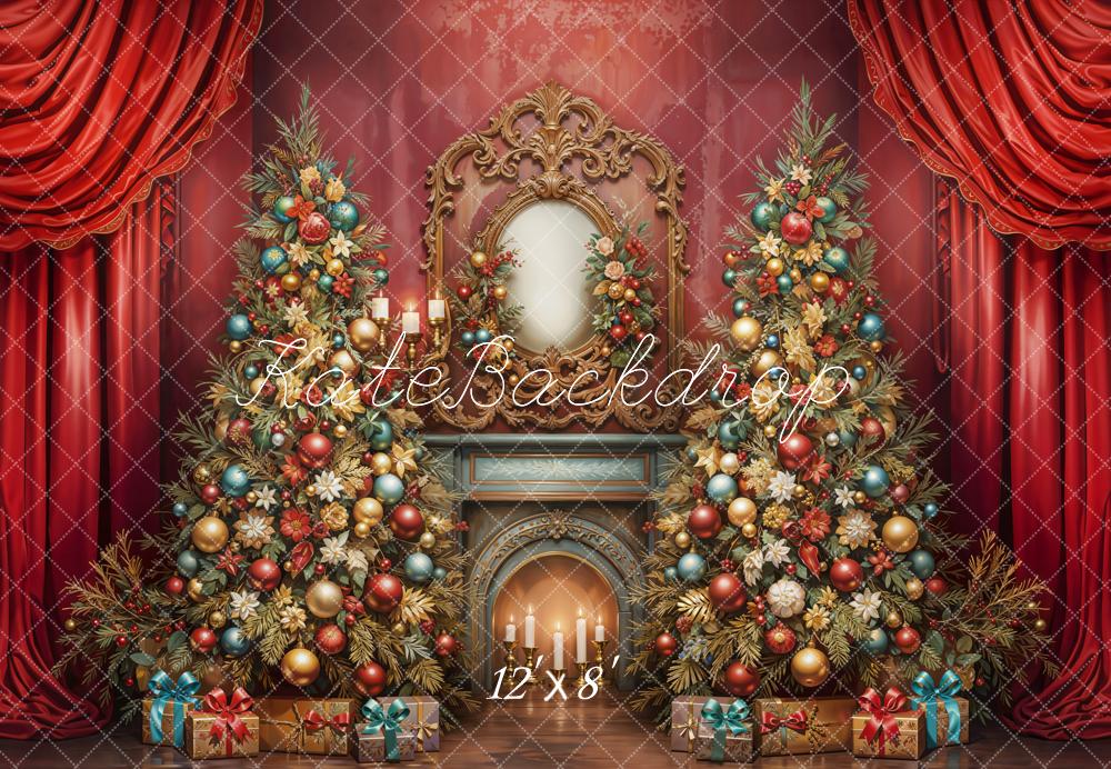 Kate Noël Sapins Cheminée Cadeaux Toile de fond en Laine conçue par Emetselch - Kate Backdrop FR