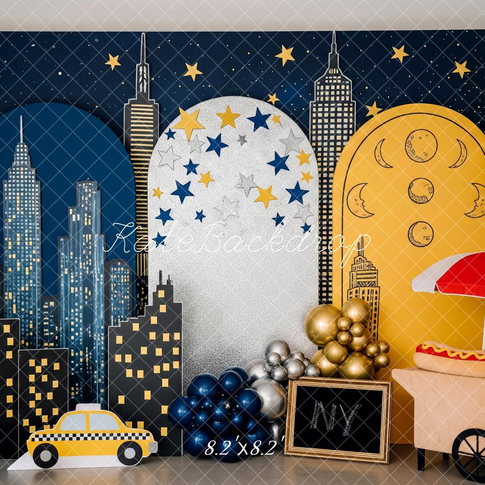 Kate Ville Nocturne Taxi Hot Dog Toile de fond conçue par Patty Roberts - Kate Backdrop FR