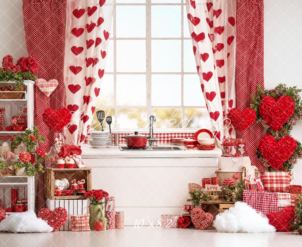 Kate La Saint Valentin Cuisine Cœurs Rouge Toile de fond conçue par Emetselch - Kate Backdrop FR