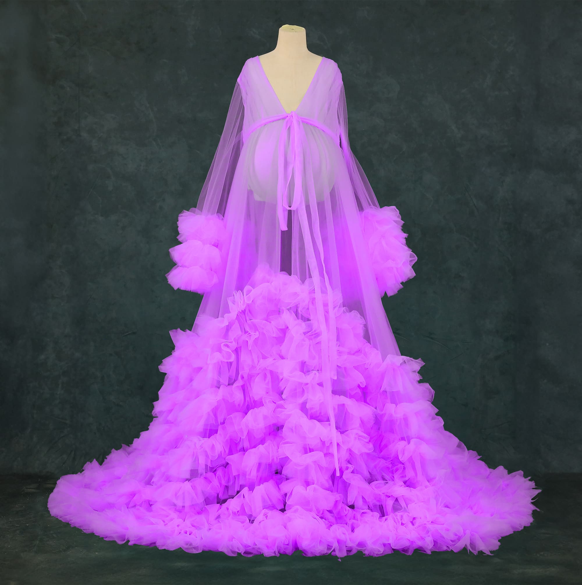 Kate Col en V Maille Manche mi-longue Longue Robe de Grossesse pour Séance Photo - Kate Backdrop FR