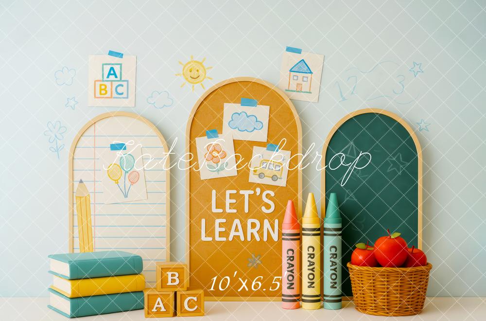 Kate Scolaire Crayons Livres Pommes Toile de fond conçue par Patty Roberts - Kate Backdrop FR