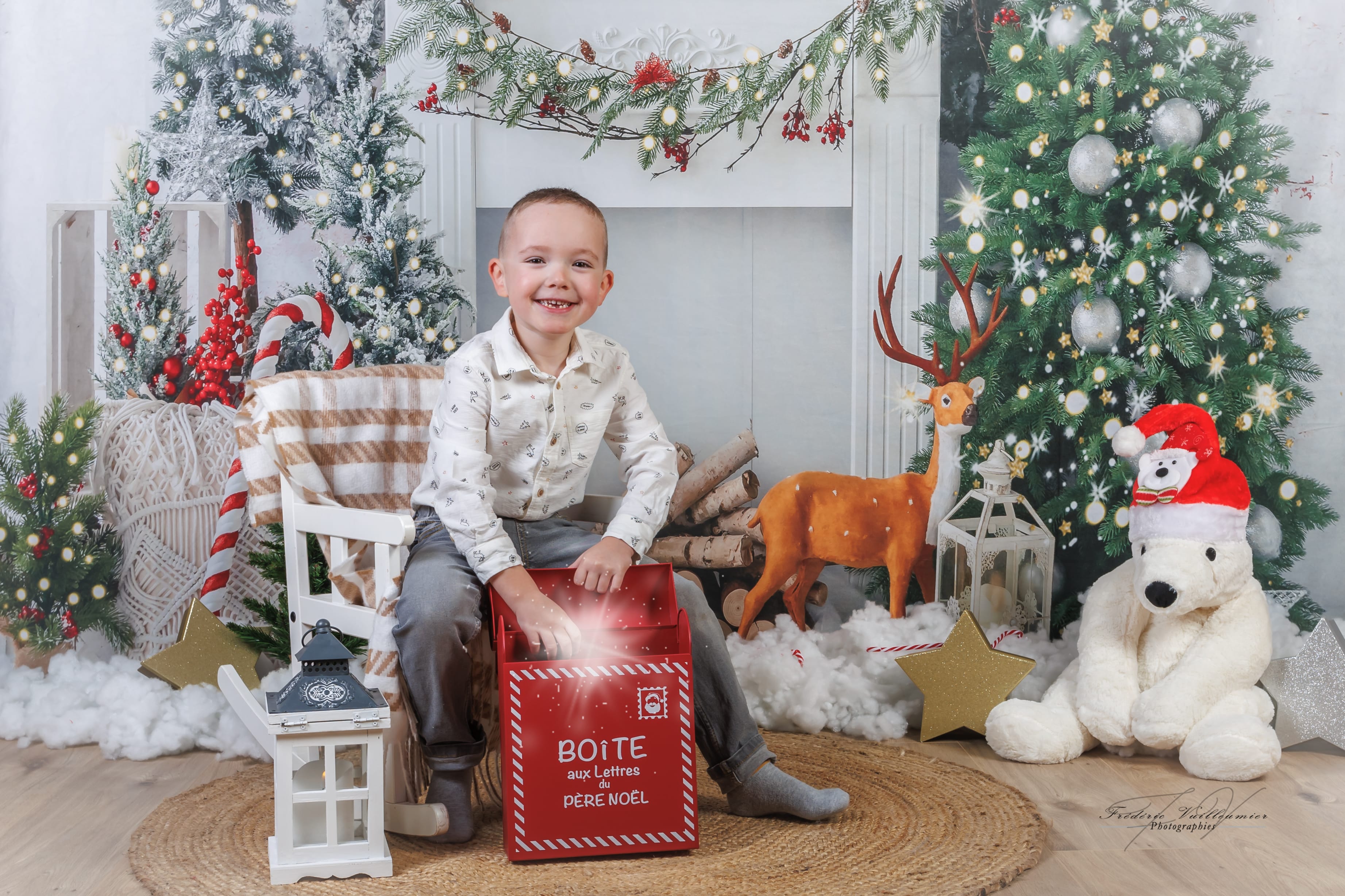 Kate Cheminée Noël Boho Blanc Wapiti Toile de fond conçue par Emetselch - Kate Backdrop FR