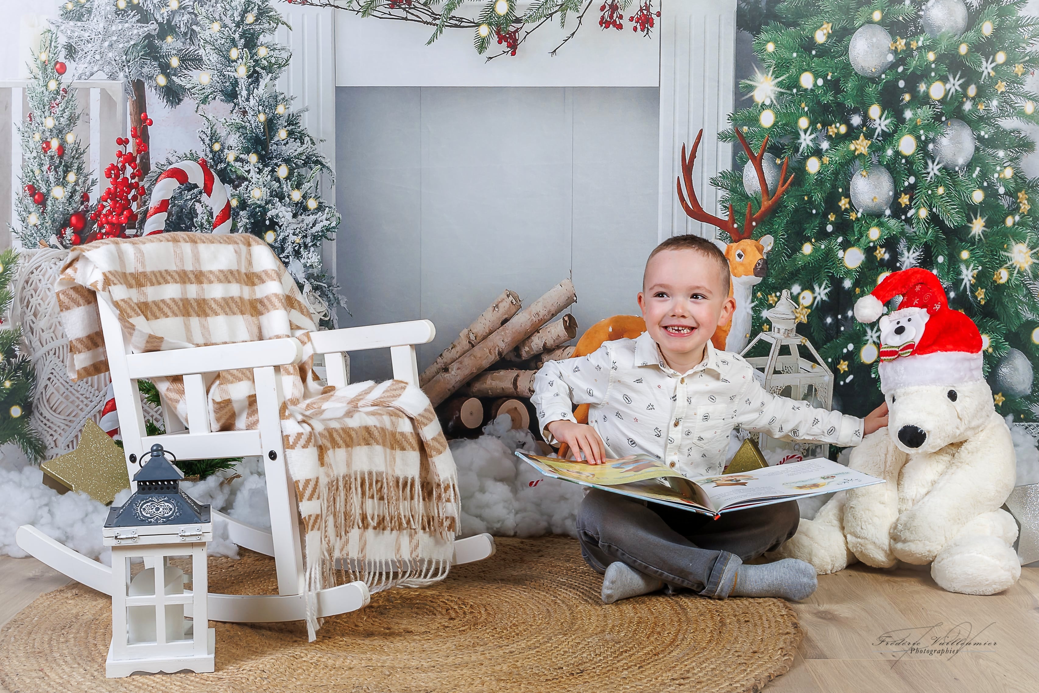 Kate Cheminée Noël Boho Blanc Wapiti Toile de fond conçue par Emetselch - Kate Backdrop FR