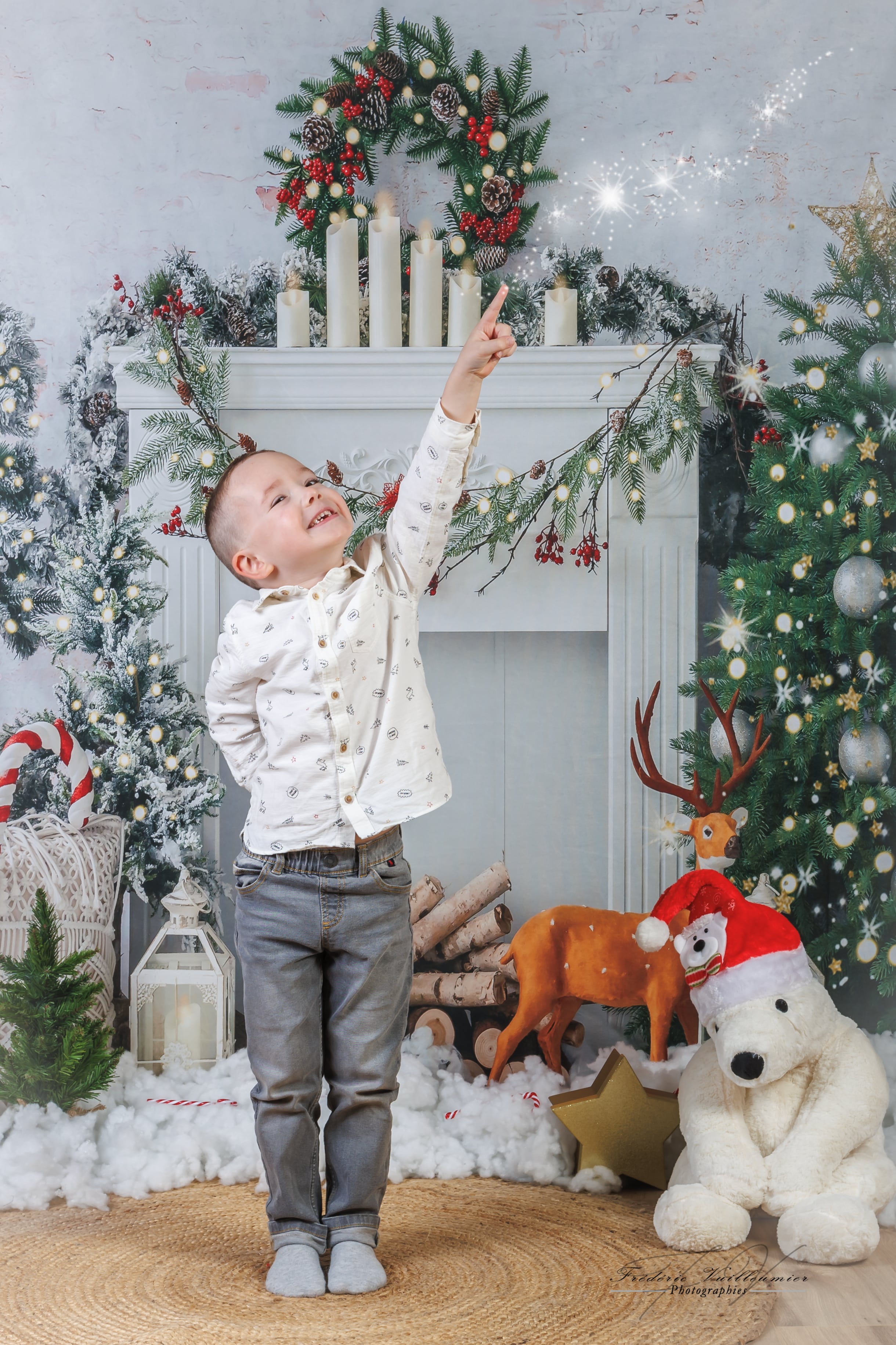 Kate Cheminée Noël Boho Blanc Wapiti Toile de fond conçue par Emetselch - Kate Backdrop FR