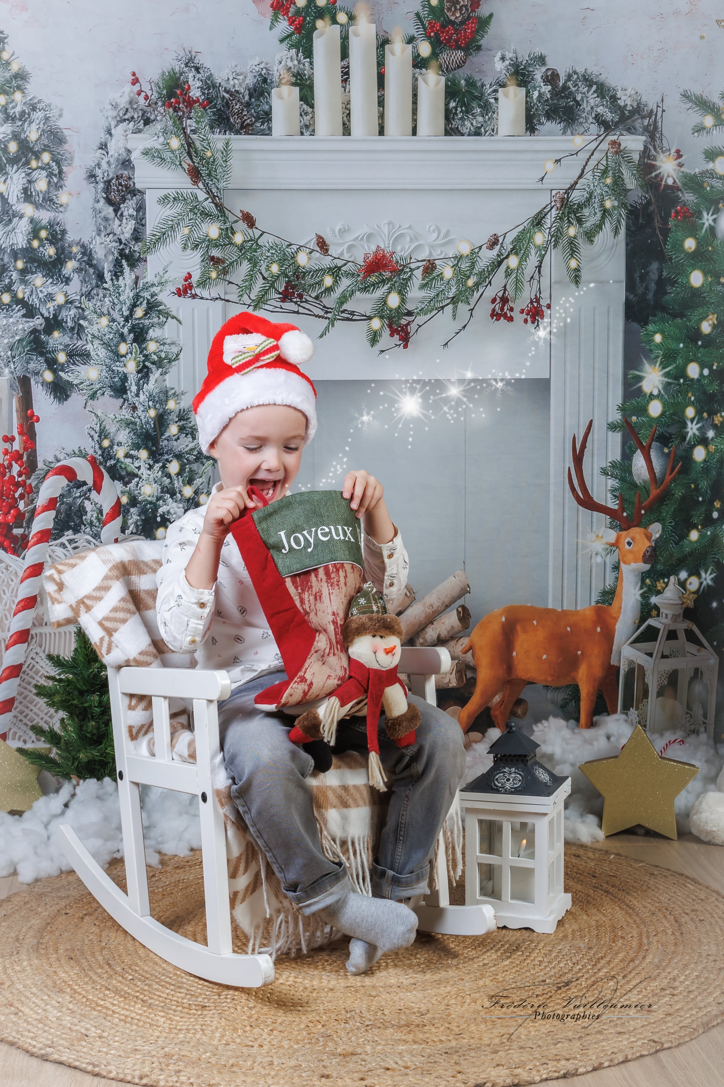 Kate Cheminée Noël Boho Blanc Wapiti Toile de fond conçue par Emetselch - Kate Backdrop FR