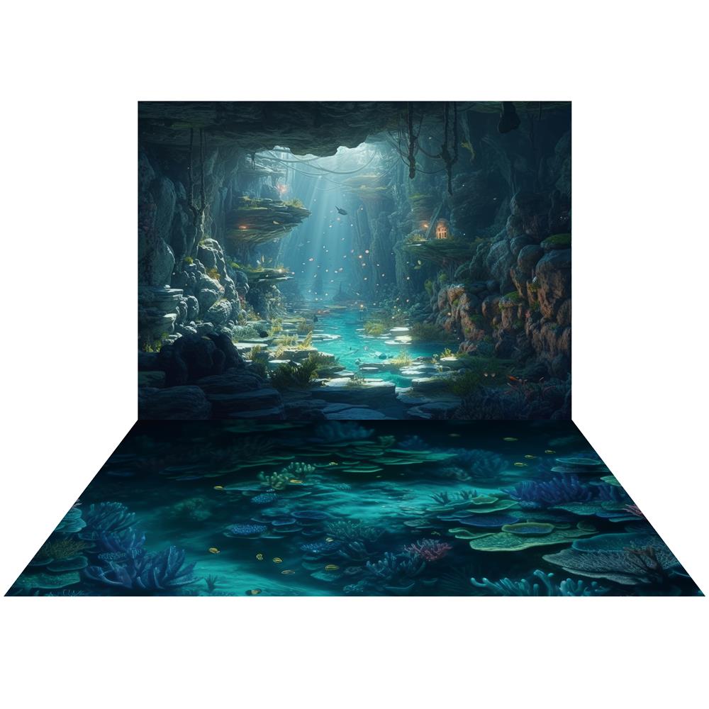 Kate Été Mer Toile de fond+Sirène Grotte Tapis de sol en caoutchouc - Kate Backdrop FR