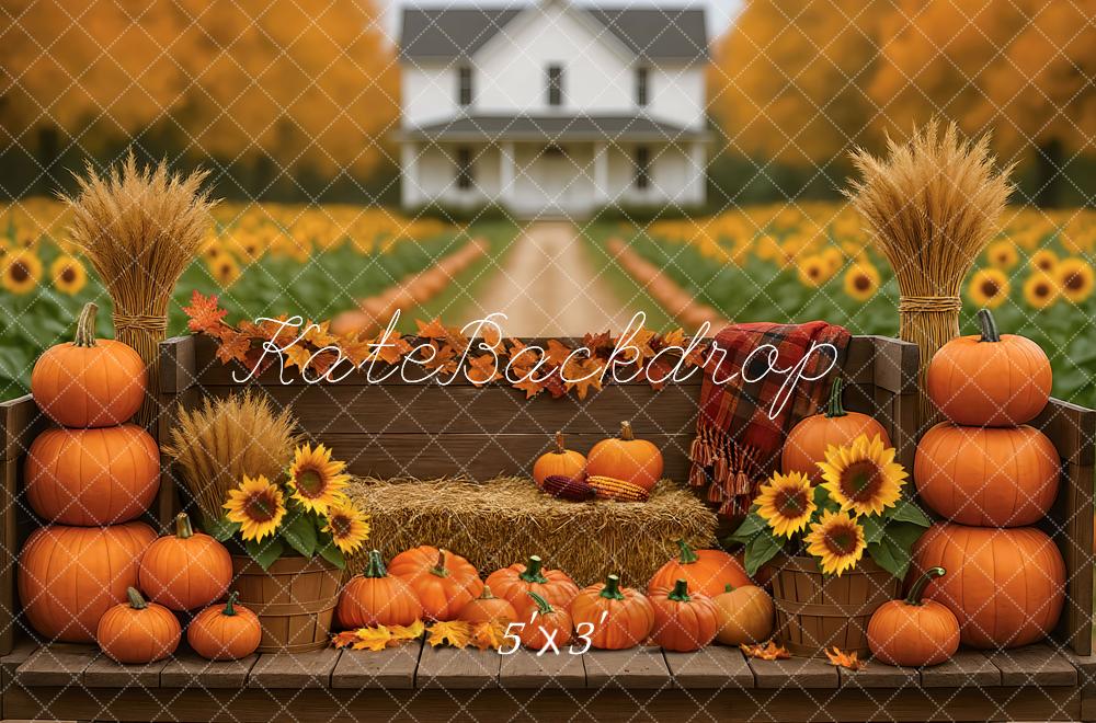 Kate Automne Citrouilles Tournesols Ferme Toile de fond conçue par Mini MakeBelieve - Kate Backdrop FR