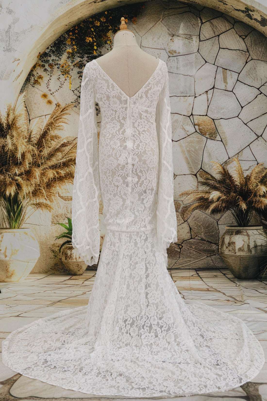 Kate Dentelle Col en V Blanc Longue Robe de Grossesse pour Séance Photo - Kate Backdrop FR