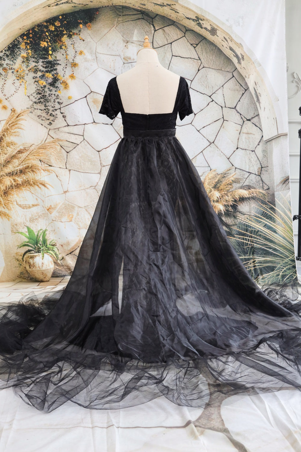 Kate Dentelle Manches courtes Noir Robe de Grossesse pour Séance Photo - Kate Backdrop FR