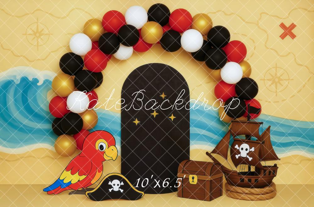 Kate Pirate Ballons Perroquet Bateau Toile de fond conçue par Mini MakeBelieve - Kate Backdrop FR