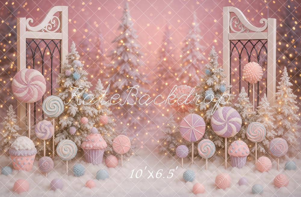 Kate Noël Bonbons Neige Portail Rose Toile de fond conçue par Ashley Paul - Kate Backdrop FR