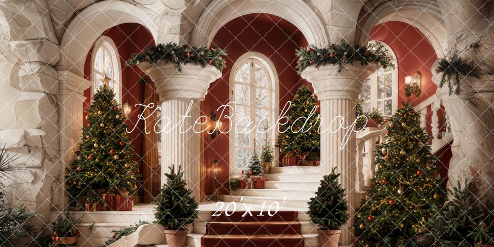 Kate Sapins de Noël Escalier Colonnes Toile de fond conçue par Emetselch - Kate Backdrop FR