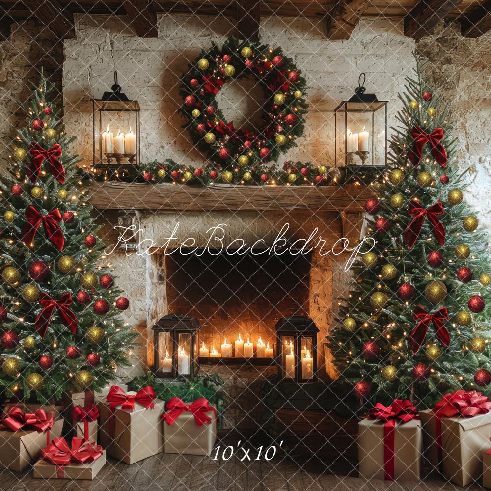 Kate Sapin de Noël Cheminée Lanternes Toile de fond conçue par Mini MakeBelieve - Kate Backdrop FR