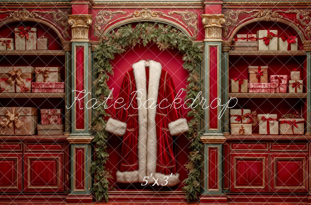 Kate Père Noël Veste Rouge Cadeaux Toile de fond conçue par Patty Roberts - Kate Backdrop FR