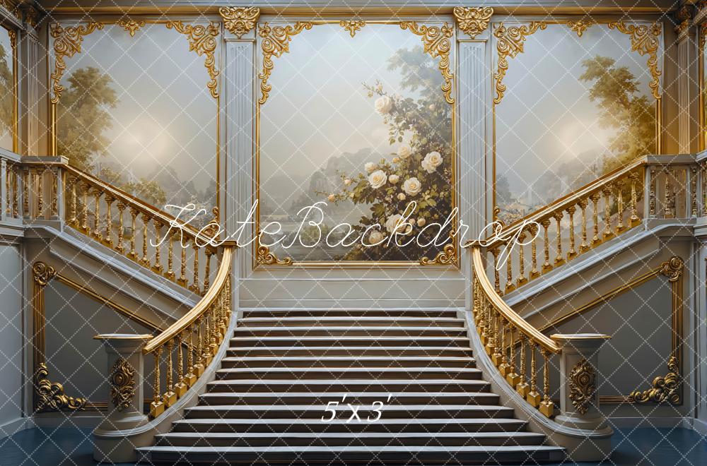 Kate Escalier Ornement Doré Fleurs Toile de fond conçue par Mini MakeBelieve