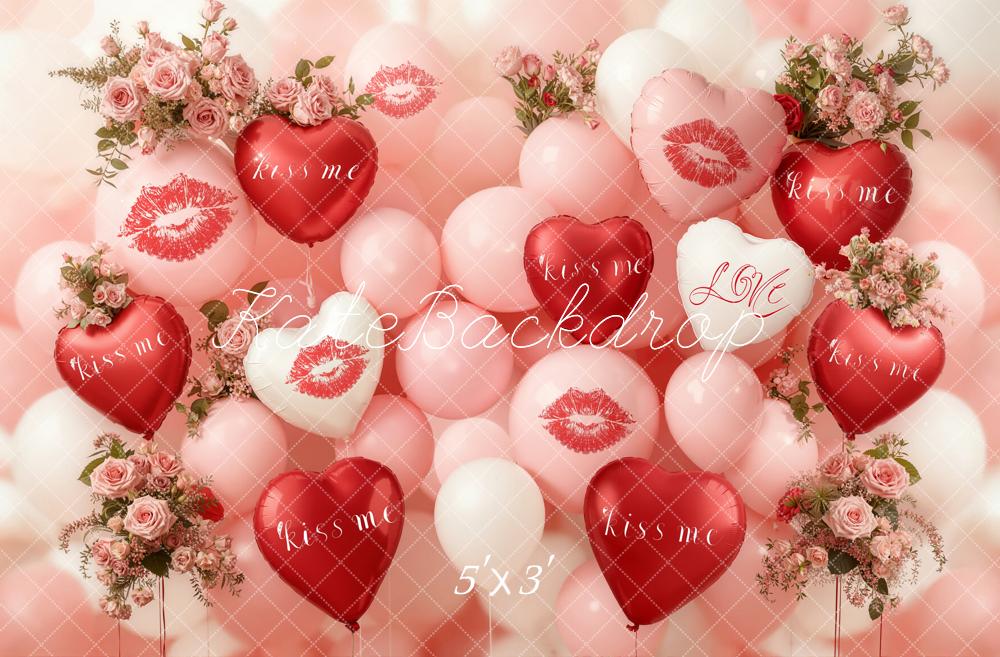 Kate La Saint Valentin Ballons Fleurs Baisers Toile de fond conçue par Emetselch