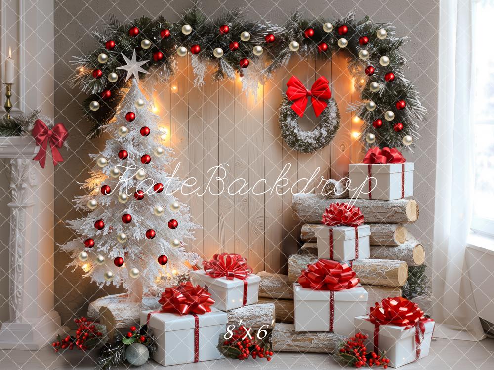 Kate Noël Arbre Blanc Cadeaux Lumière Toile de fond conçue par Mini MakeBelieve - Kate Backdrop FR