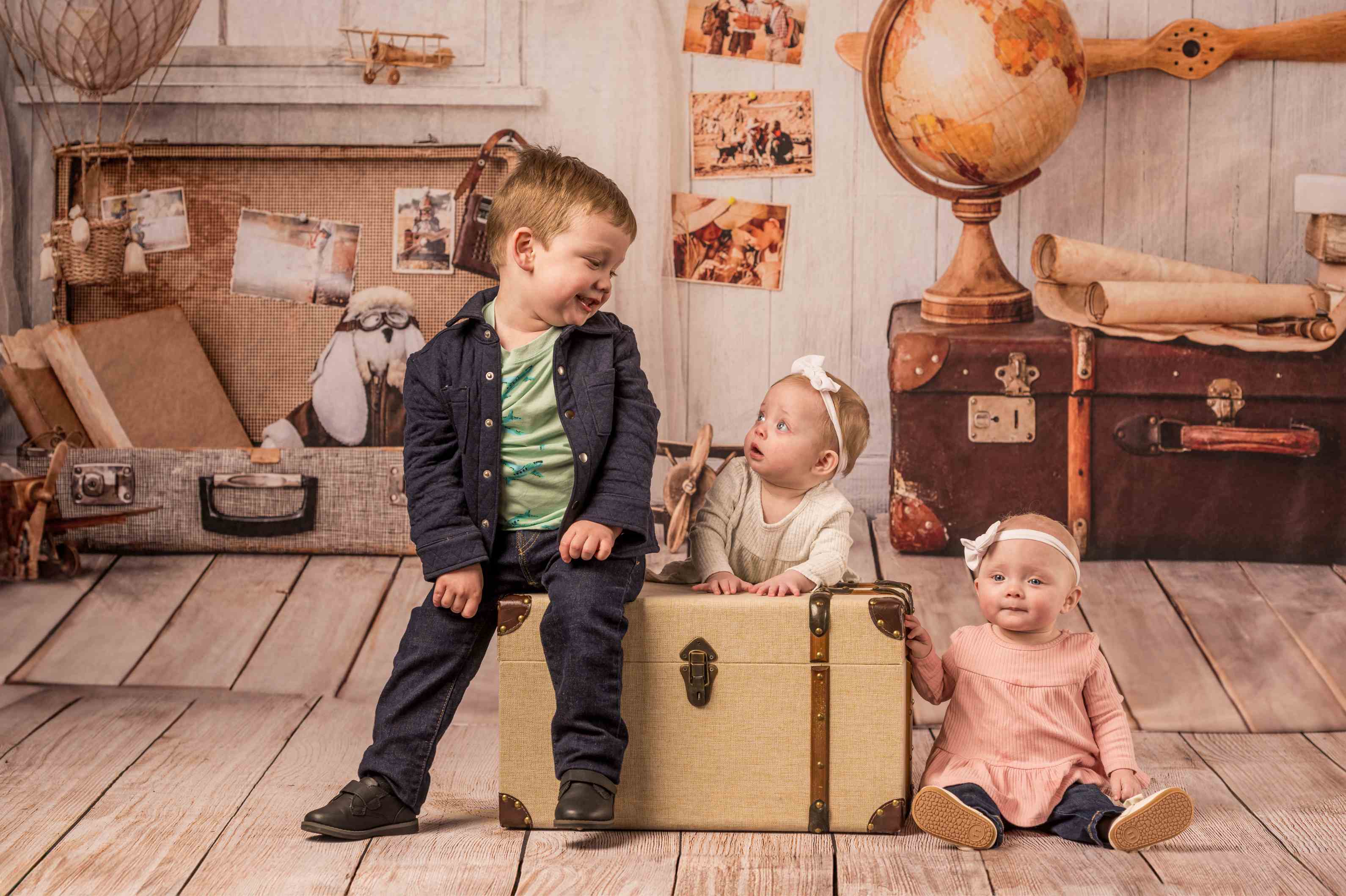 Kate Enfants Voyage Toile de fond+ Bois marron clair Tapis de sol en caoutchouc - Kate Backdrop FR