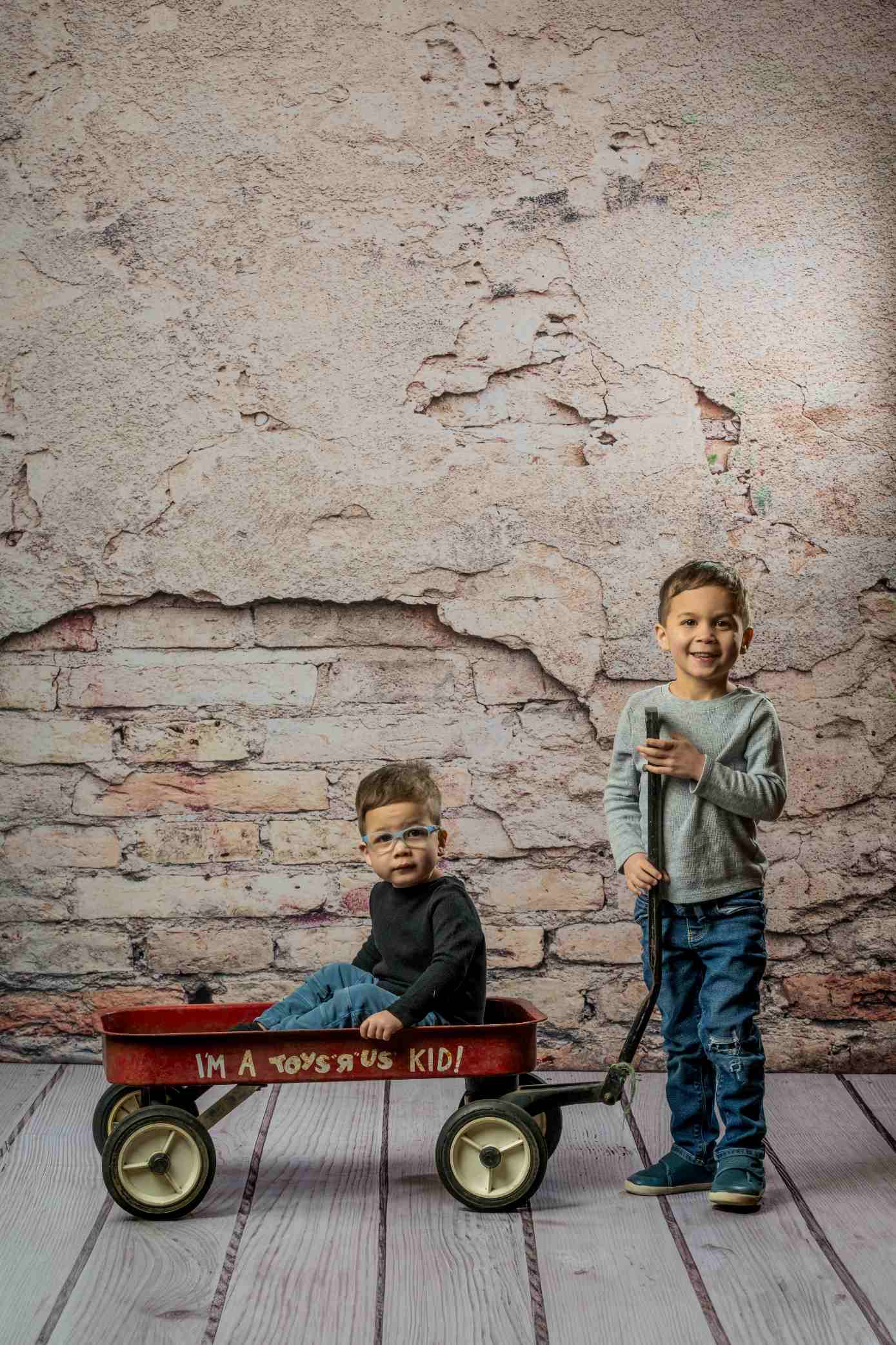 Kate Rétro Mur de briques en Ciment Toile de fond+Gris Bois Tapis de sol en caoutchouc - Kate Backdrop FR