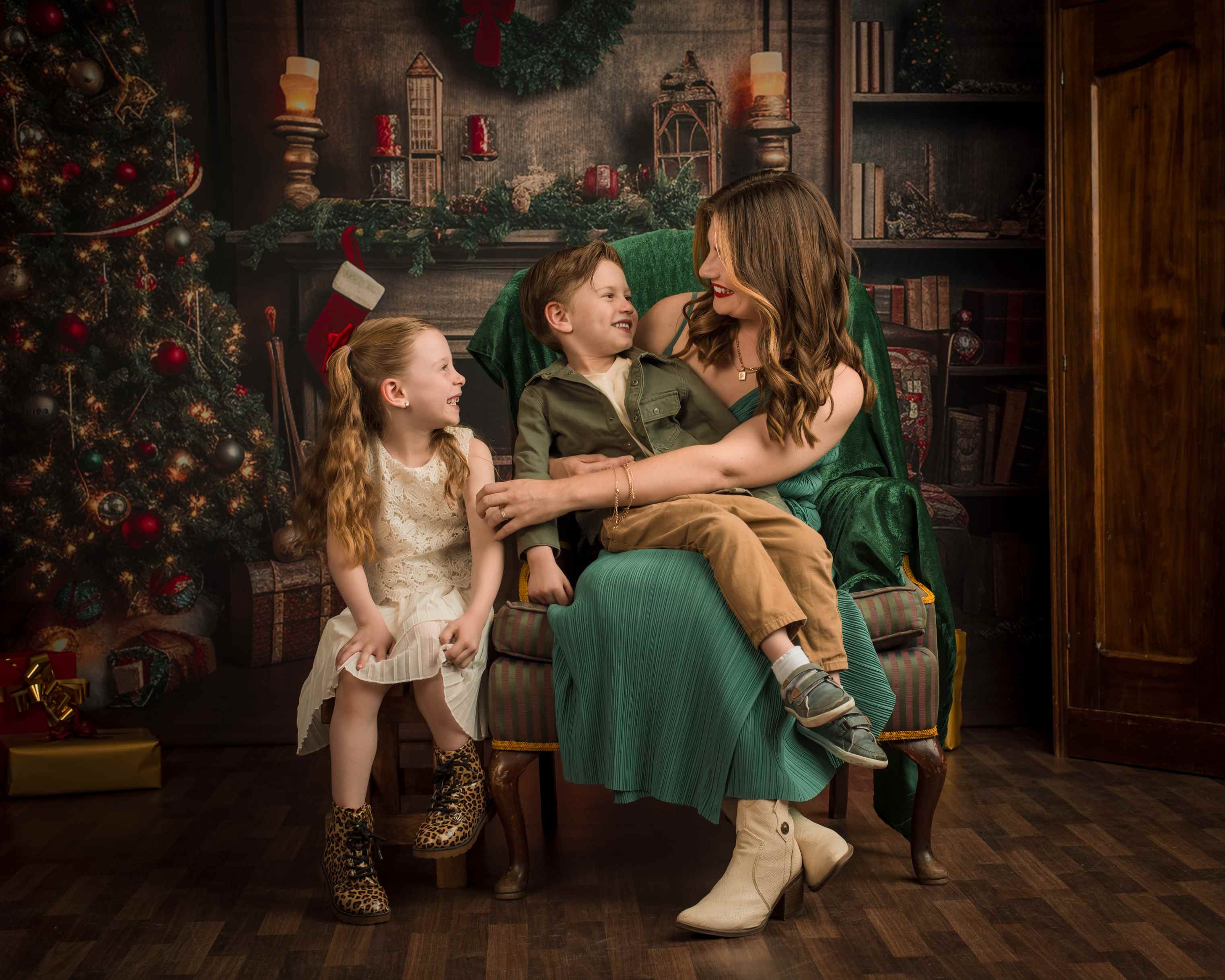 Kate Rétro Sapin de Noël Cheminée Livres Toile de fond pour la photographie - Kate Backdrop FR