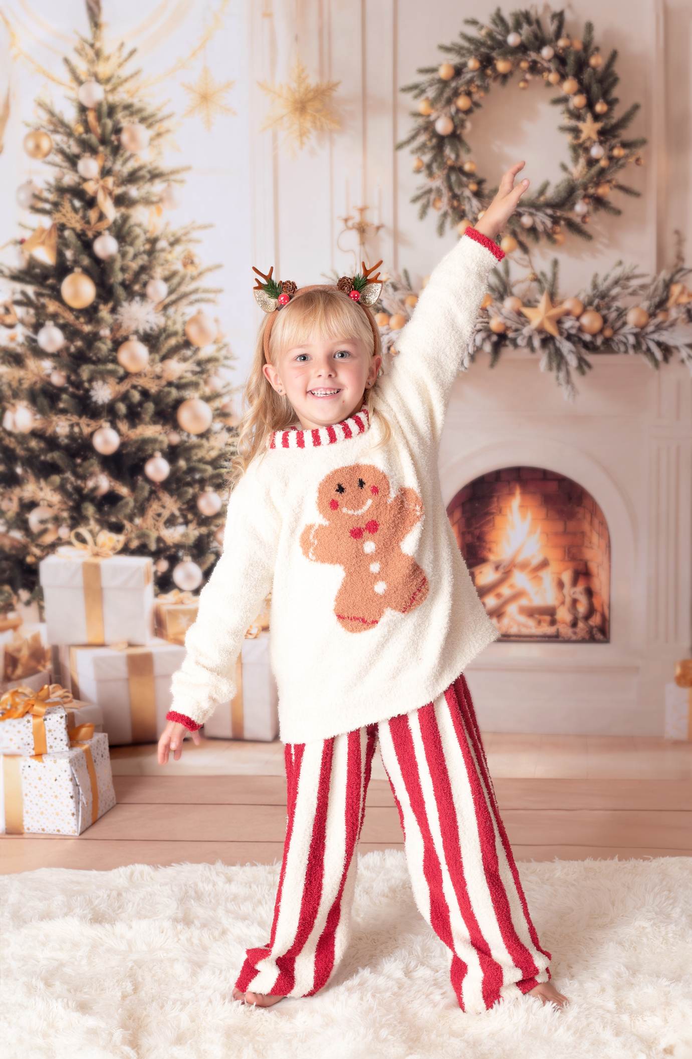 Kate Sapin de Noël Cheminée Doré Cadeaux Toile de fond conçue par Emetselch - Kate Backdrop FR