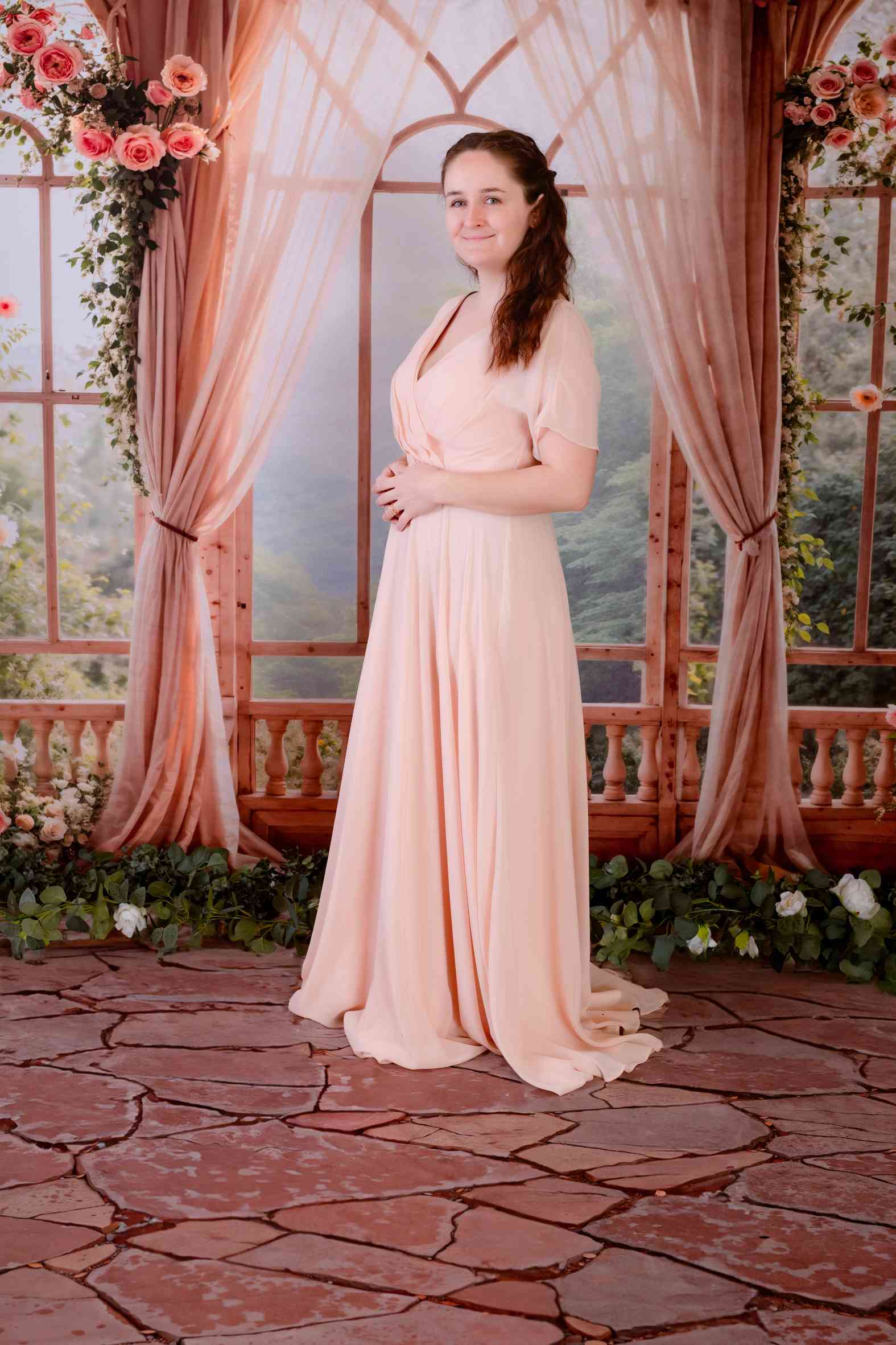 Kate Printemps Fleurs Mariage Fenêtre Rideaux Toile de fond+Pierre Intérieur Sol Toile de fond - Kate Backdrop FR