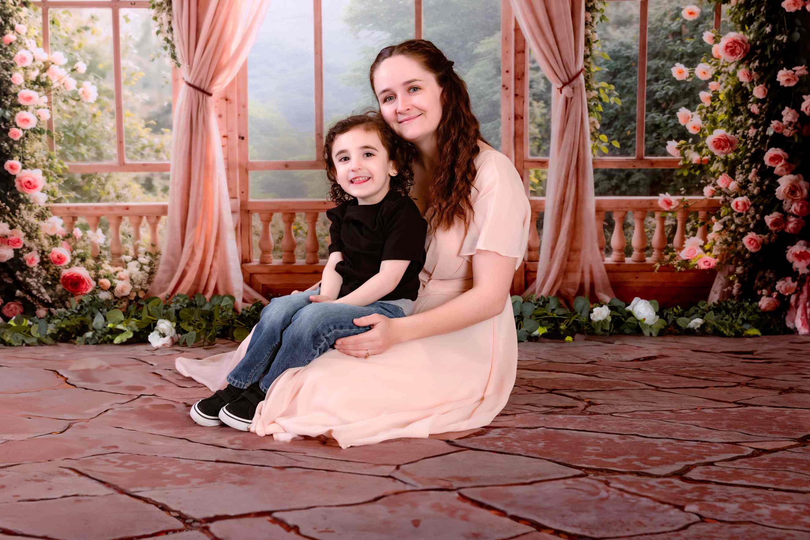 Kate Printemps Fleurs Mariage Fenêtre Rideaux Toile de fond+Pierre Intérieur Sol Toile de fond - Kate Backdrop FR