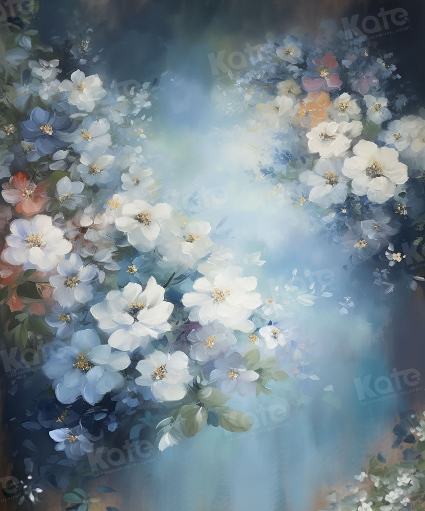 Kate Bleu Beaux-Arts Floraison Fleurs Toile de fond Conçu par GQ - Kate Backdrop FR