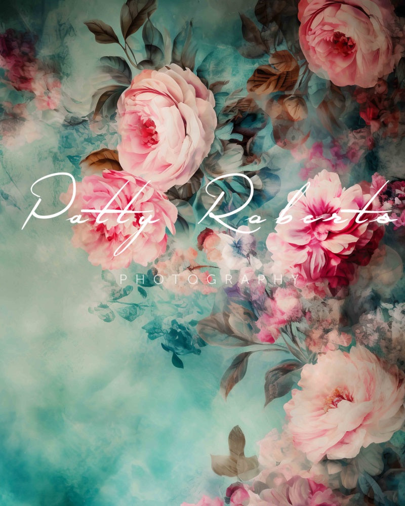 Kate Rose Bleu-vert Floral Beaux-arts Toile de fond Conçu par Patty Robert - Kate Backdrop FR