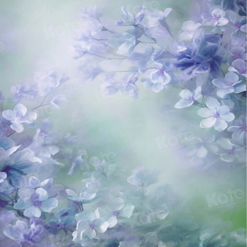 Kate Bokeh Beaux-Arts Fleurs Bleu Toile de fond Conçu par GQ - Kate Backdrop FR