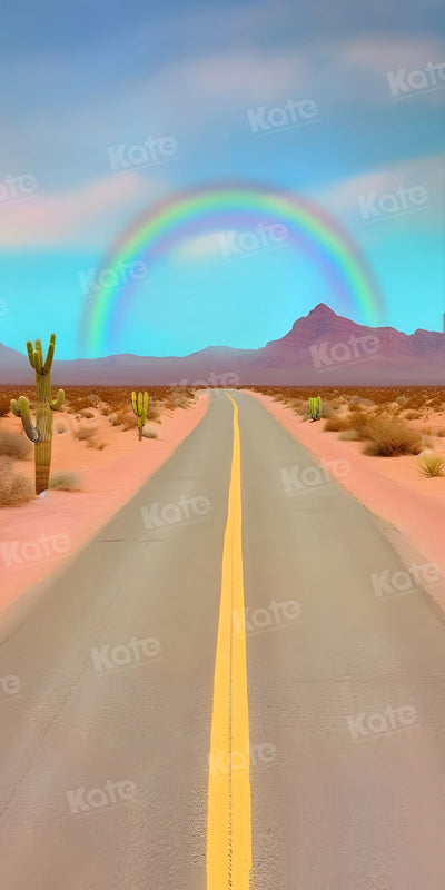 Kate Sweep Mur-à-Sol Ciel Arc-en-ciel Cactus Route Toile de fond pour la photographie - Kate Backdrop FR