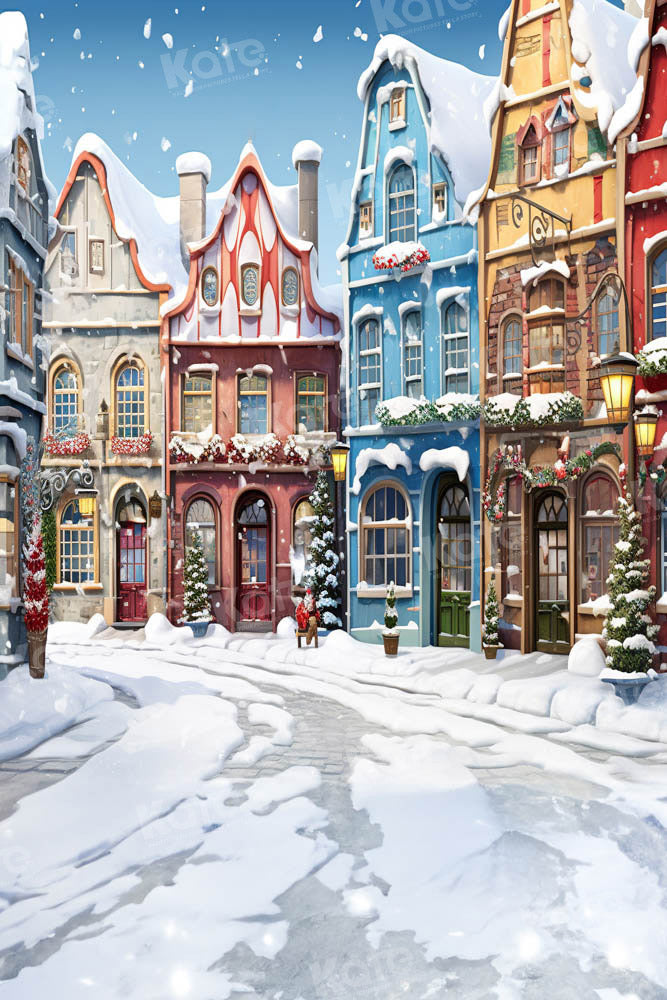 Kate Noël Hiver Ville enneigée Maison Toile de fond conçue par Emetselch - Kate Backdrop FR