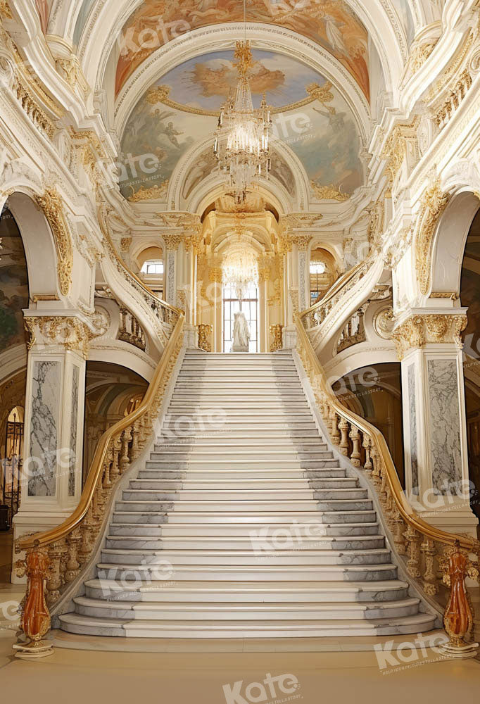 Kate Salle Doré Bâtiment Escalier Toile de fond conçue par Chain Photographie - Kate Backdrop FR