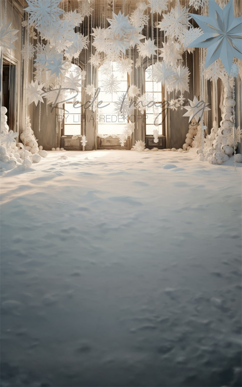 Kate Sweep Mur-à-Sol Flocon de neige en papier Toile de fond conçue par Lidia Redekopp - Kate Backdrop FR