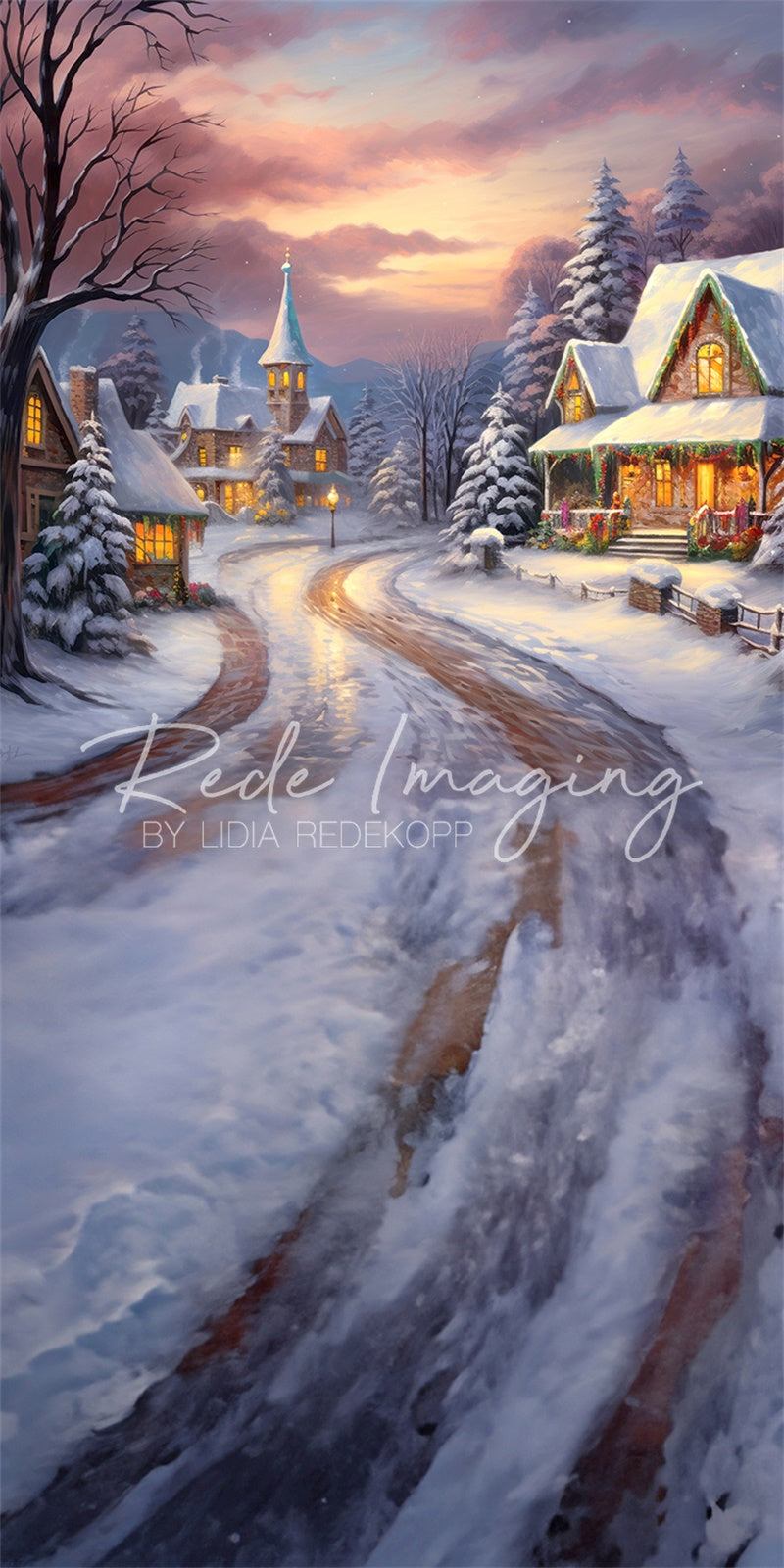 Kate Sweep Mur-à-Sol Village confortable Noël Neige Toile de fond conçue par Lidia Redekopp - Kate Backdrop FR