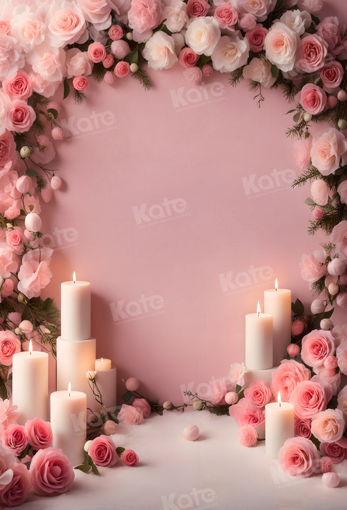 Kate Saint Valentin Rose Fleurs Bougies Toile de fond pour la photographie - Kate Backdrop FR