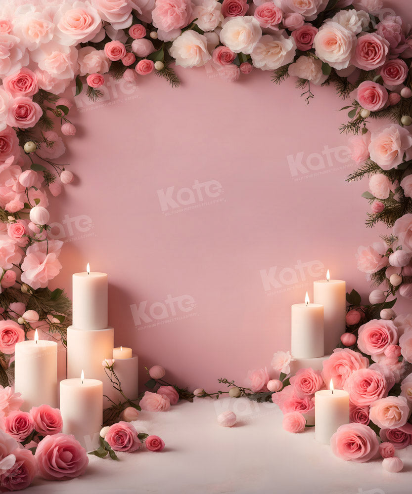 Kate Saint Valentin Rose Fleurs Bougies Toile de fond pour la photographie - Kate Backdrop FR