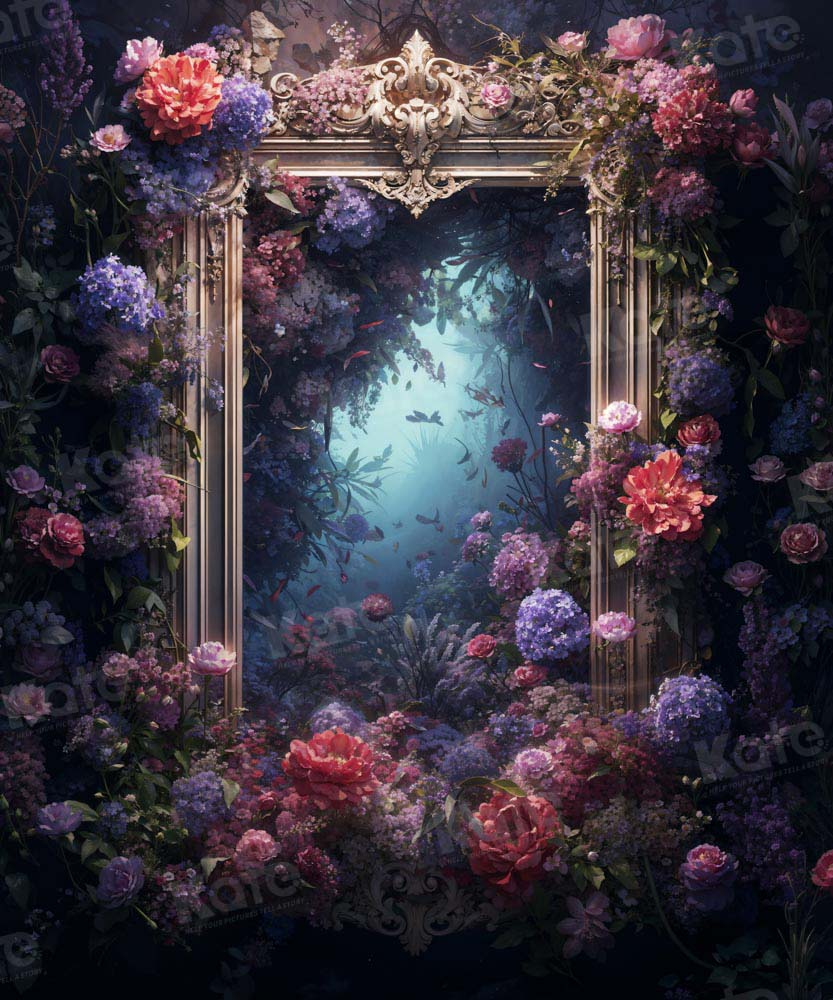 Kate Bleu Fleurs Miroir Mystérieux Toile de fond conçue par Chain Photographie - Kate Backdrop FR