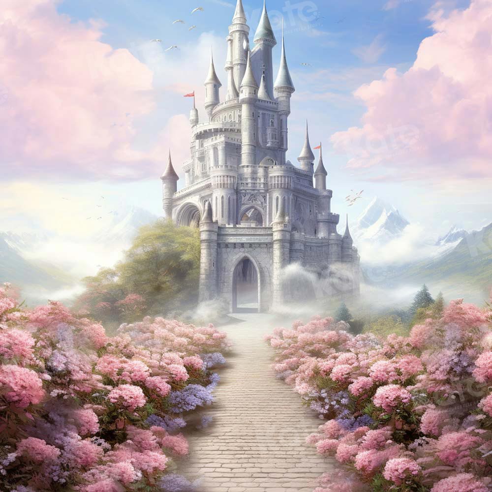 Kate Fantaisie Rose Fleurs Château Route Toile de fond conçue par GQ - Kate Backdrop FR