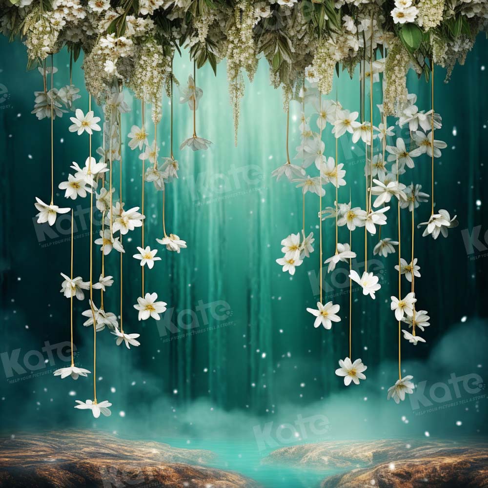 Kate Printemps Vert Brume d'eau Fleurs Toile de fond conçue par GQ