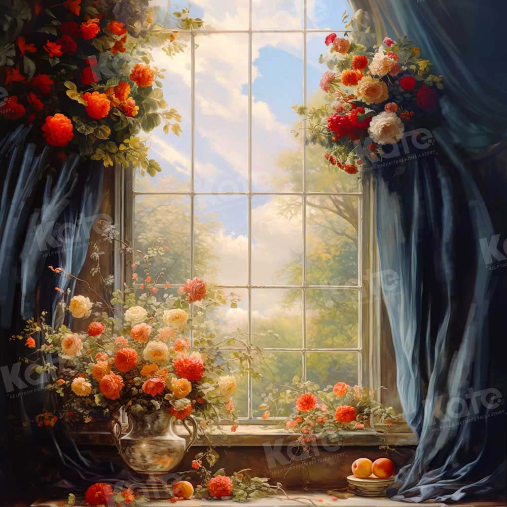 Kate Saint-Valentin Fleurs Fenêtre en arc Rideau Toile de fond conçue par GQ - Kate Backdrop FR