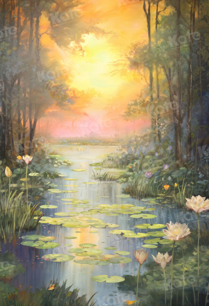 Kate Été Coucher de soleil Étang de Lotus Toile de fond conçue par GQ - Kate Backdrop FR