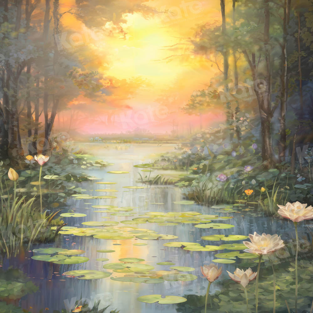 Kate Été Coucher de soleil Étang de Lotus Toile de fond conçue par GQ - Kate Backdrop FR