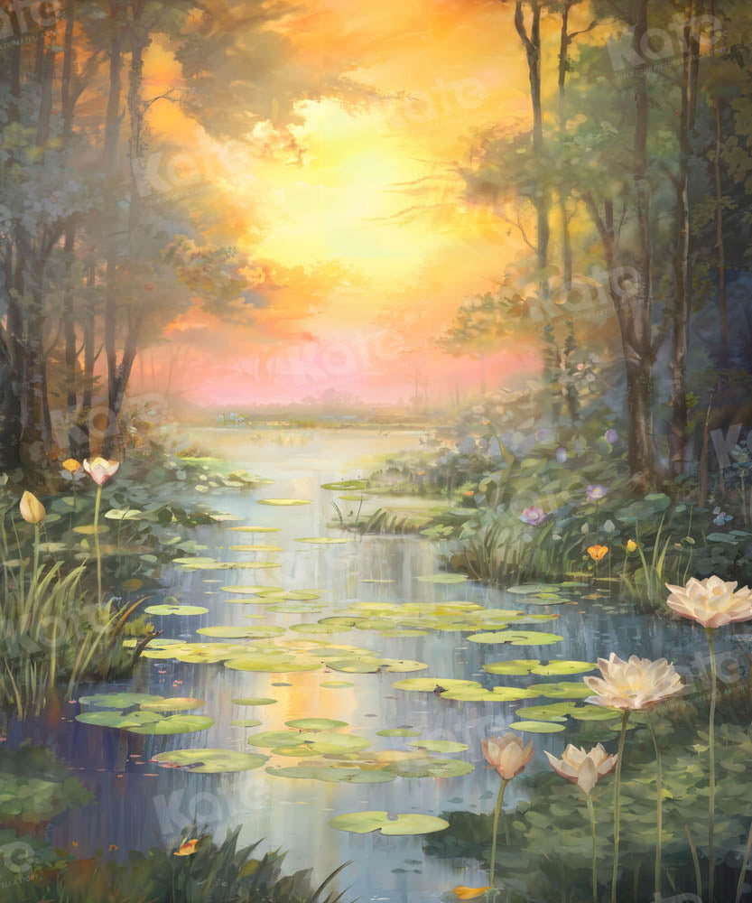 Kate Été Coucher de soleil Étang de Lotus Toile de fond conçue par GQ - Kate Backdrop FR