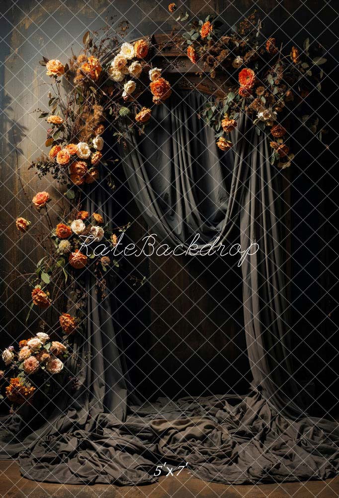 Kate Artistique Fleurs Rideau Noir Toile de fond conçue par Chain Photographie - Kate Backdrop FR