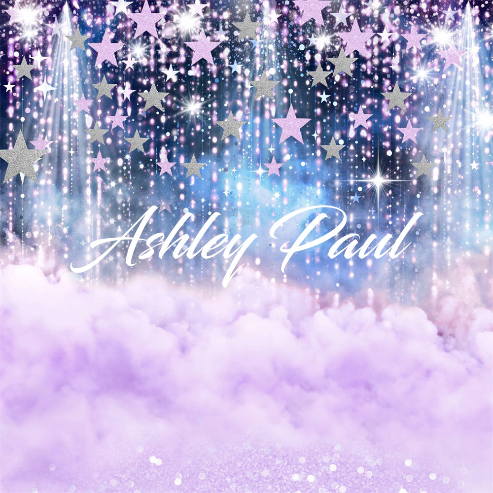Kate Violet Étoiles Nuages Brillant Toile de fond conçue par Ashley Paul - Kate Backdrop FR