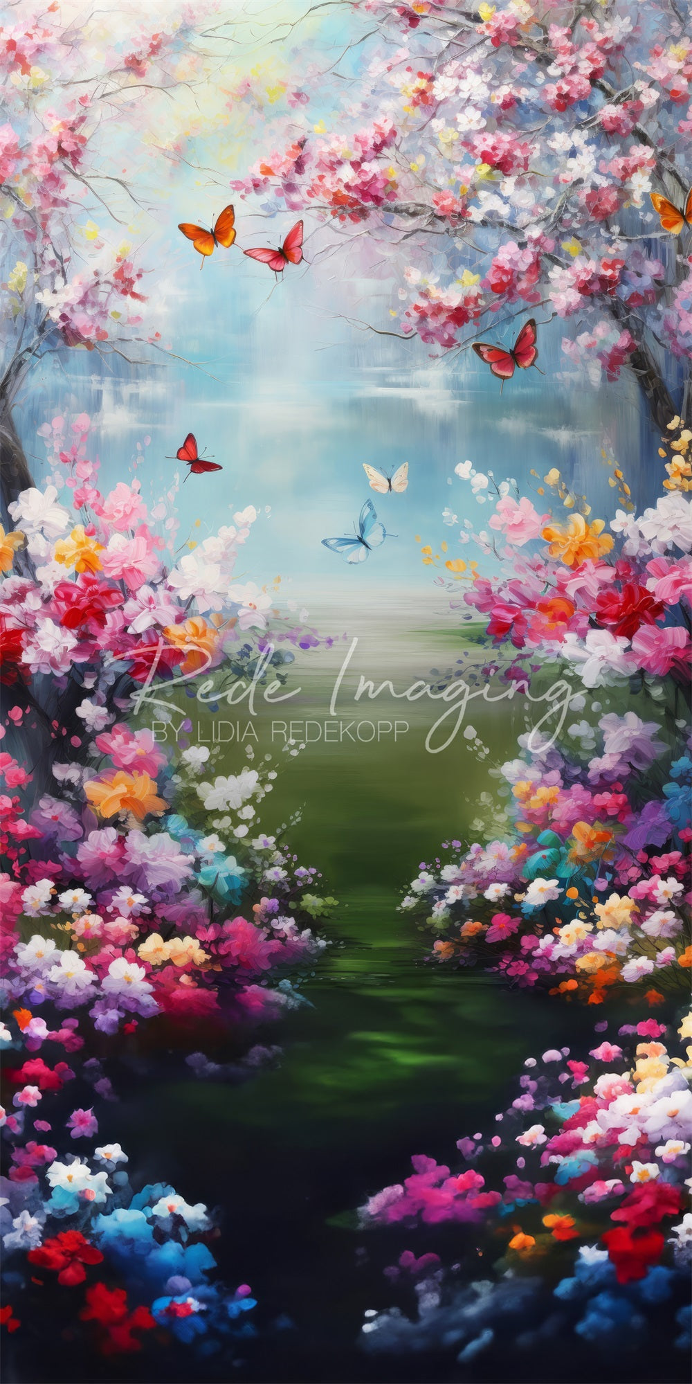 Kate Sweep Mur-à-Sol Printemps Papillons et Lac Toile de fond conçue par Lidia Redekopp - Kate Backdrop FR