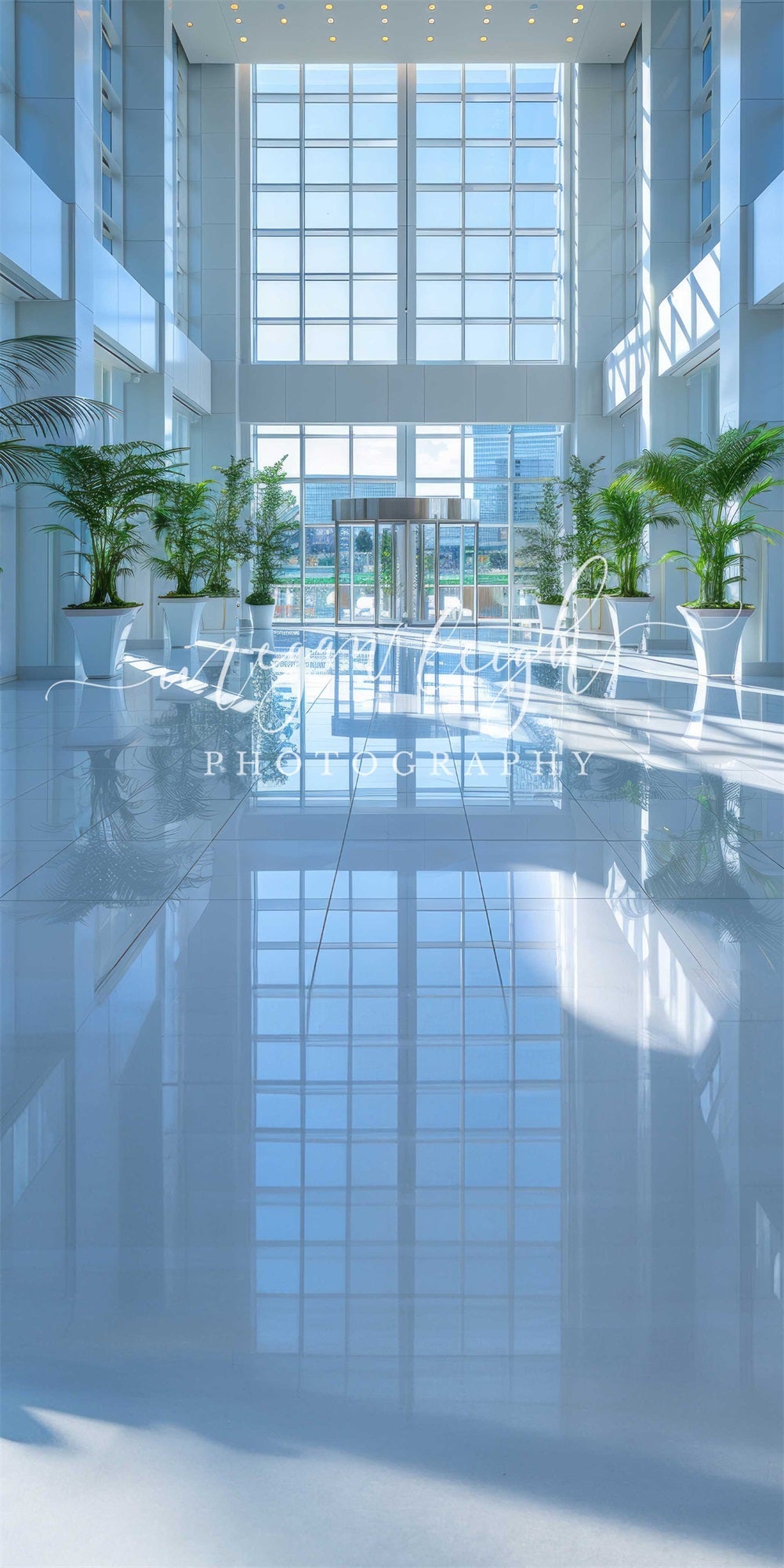 Kate Sweep Mur-à-Sol Bureau Hall Fenêtre Bleu Moderne Toile de fond conçue par Megan Leigh - Kate Backdrop FR